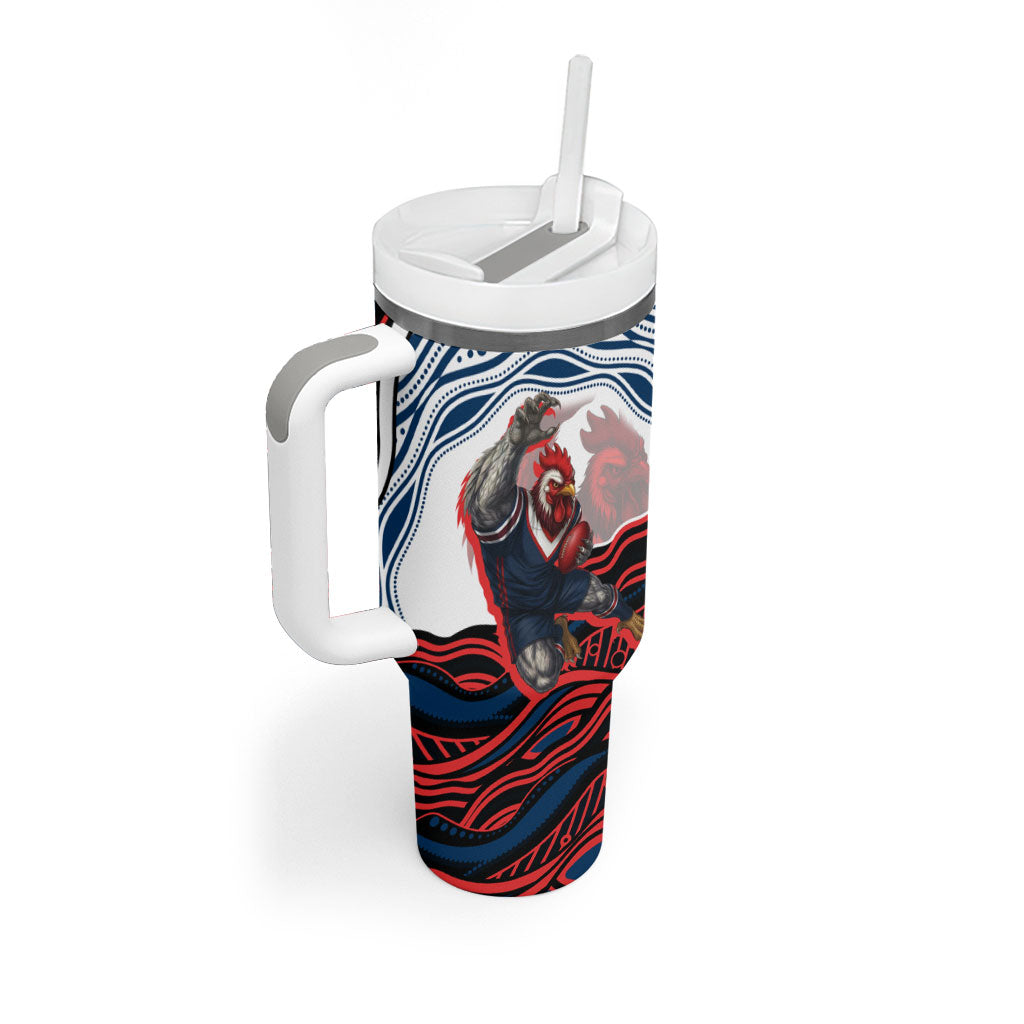 Personalized Sydney Roosters Tumbler With Handle Aboriginal Dot Art - Dreamtime Rugby Mascot