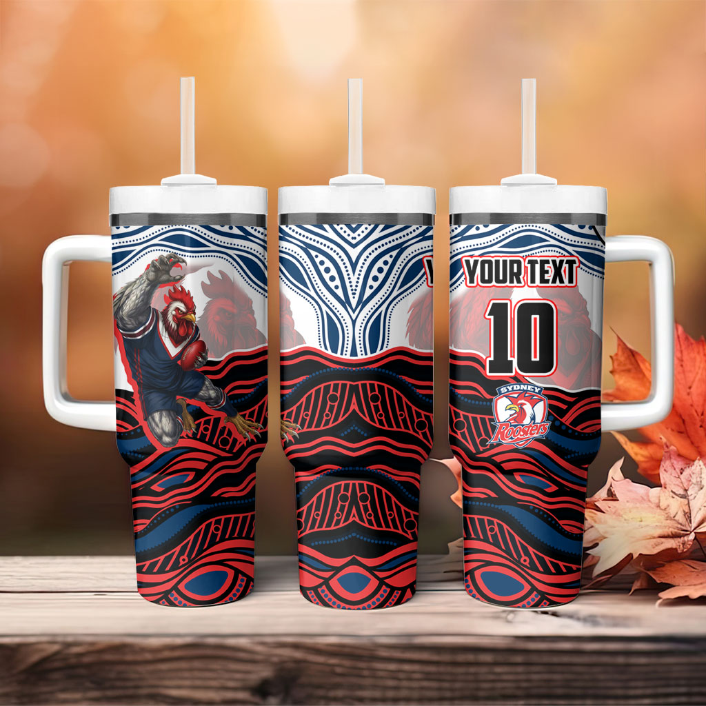 Personalized Sydney Roosters Tumbler With Handle Aboriginal Dot Art - Dreamtime Rugby Mascot
