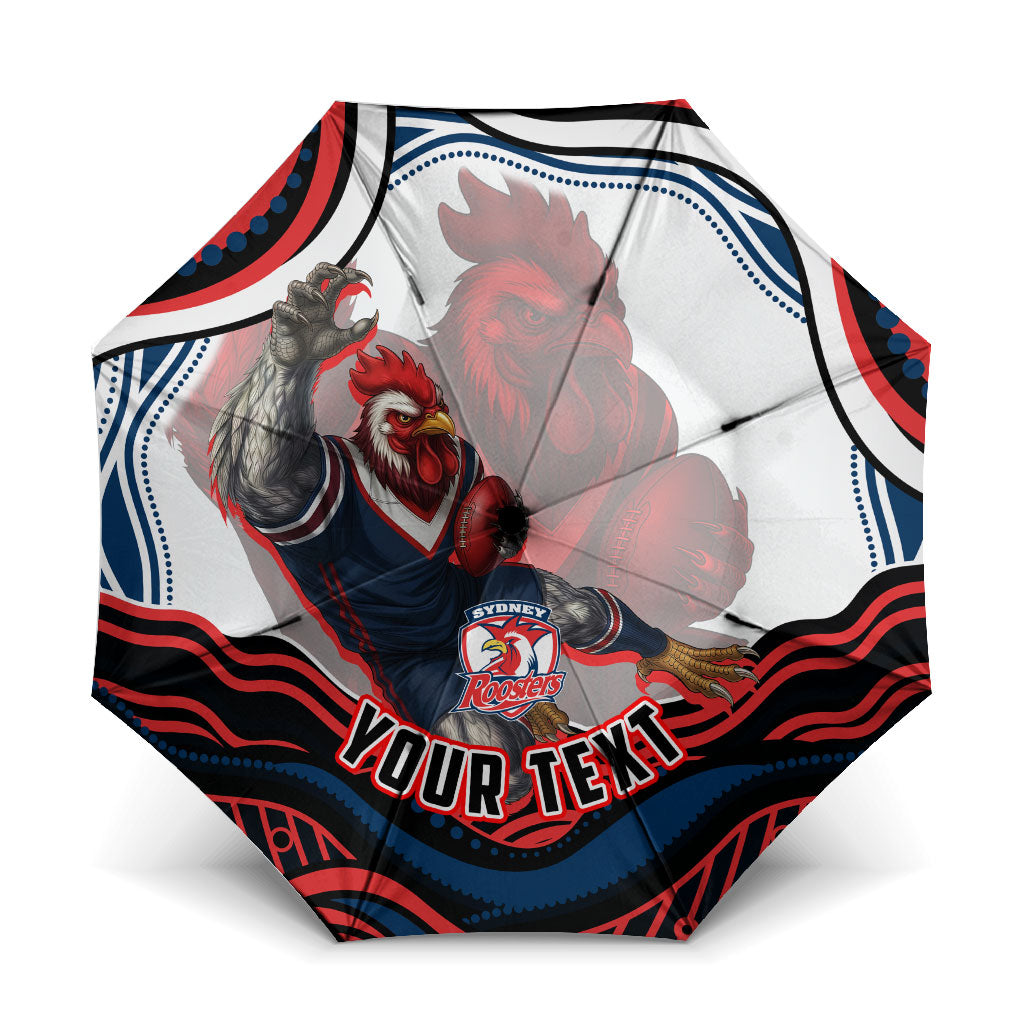 Personalized Sydney Roosters Umbrella Aboriginal Dot Art - Dreamtime Rugby Mascot