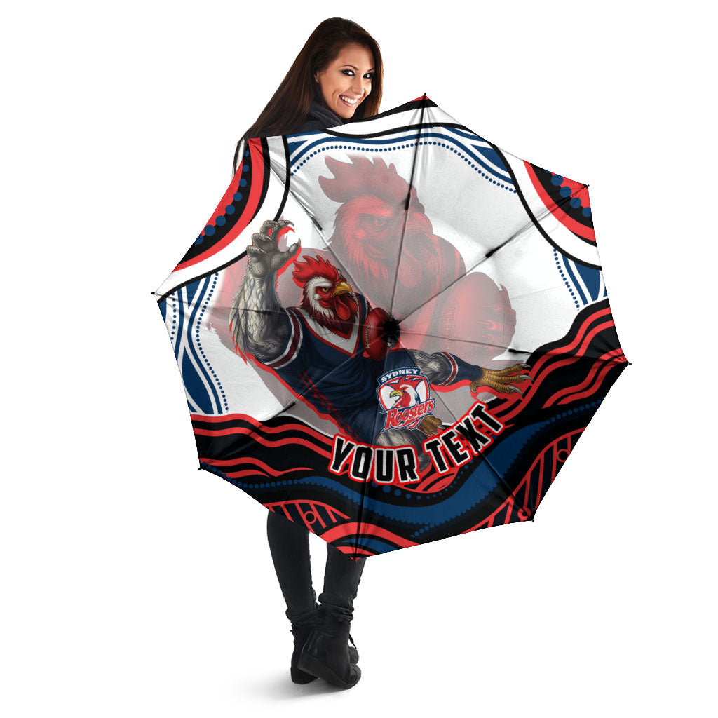 Personalized Sydney Roosters Umbrella Aboriginal Dot Art - Dreamtime Rugby Mascot