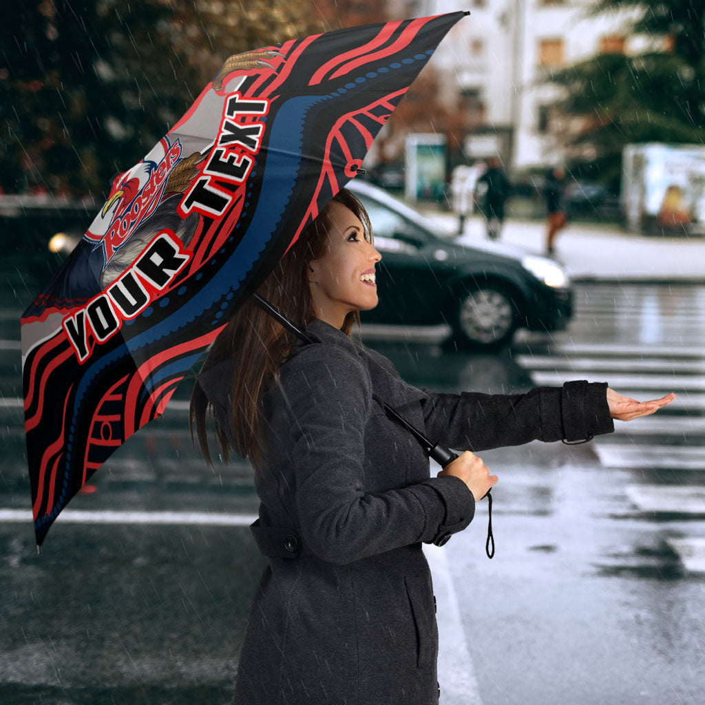 Personalized Sydney Roosters Umbrella Aboriginal Dot Art - Dreamtime Rugby Mascot