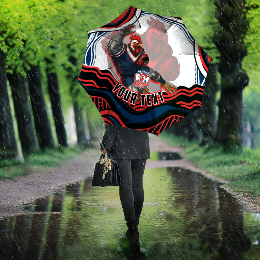 Personalized Sydney Roosters Umbrella Aboriginal Dot Art - Dreamtime Rugby Mascot