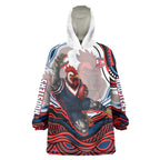 Personalized Sydney Roosters Wearable Blanket Hoodie Aboriginal Dot Art - Dreamtime Rugby Mascot