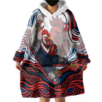 Personalized Sydney Roosters Wearable Blanket Hoodie Aboriginal Dot Art - Dreamtime Rugby Mascot