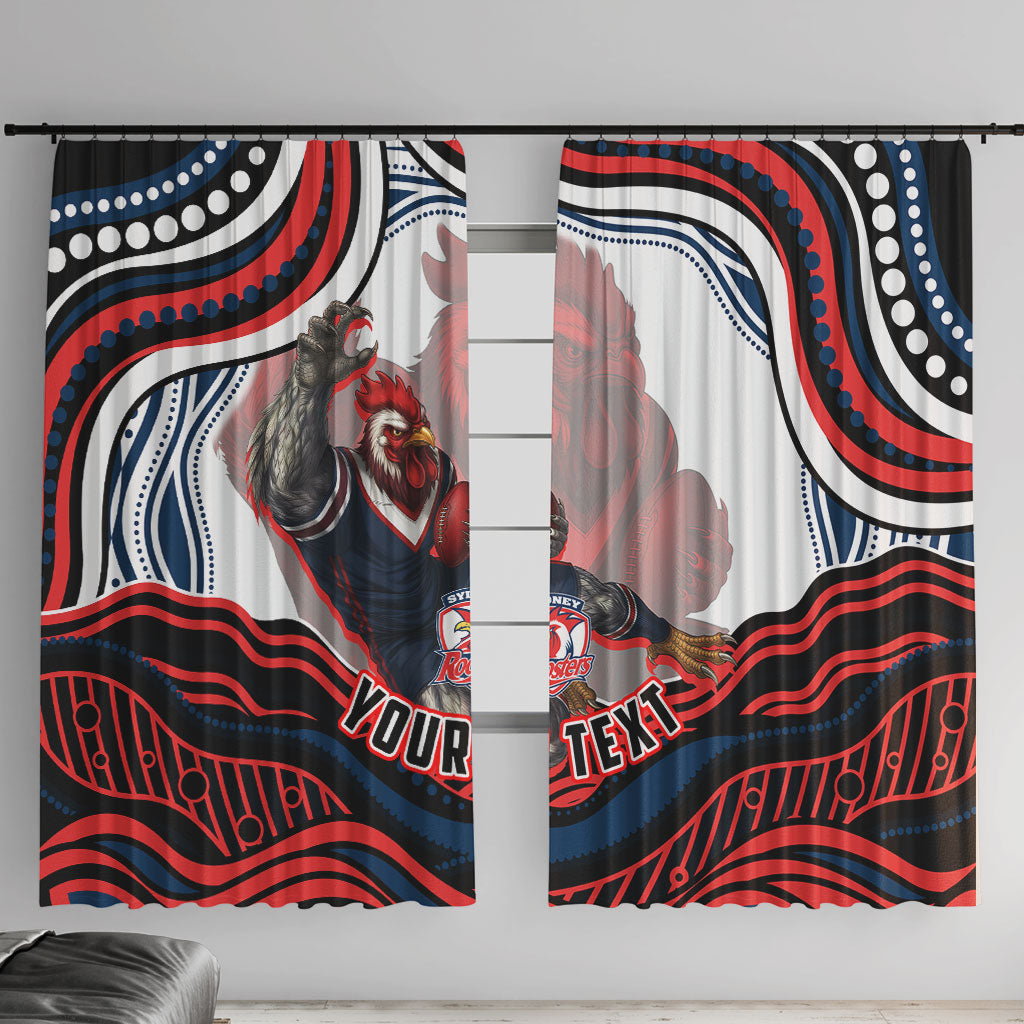 Personalized Sydney Roosters Window Curtain Aboriginal Dot Art - Dreamtime Rugby Mascot