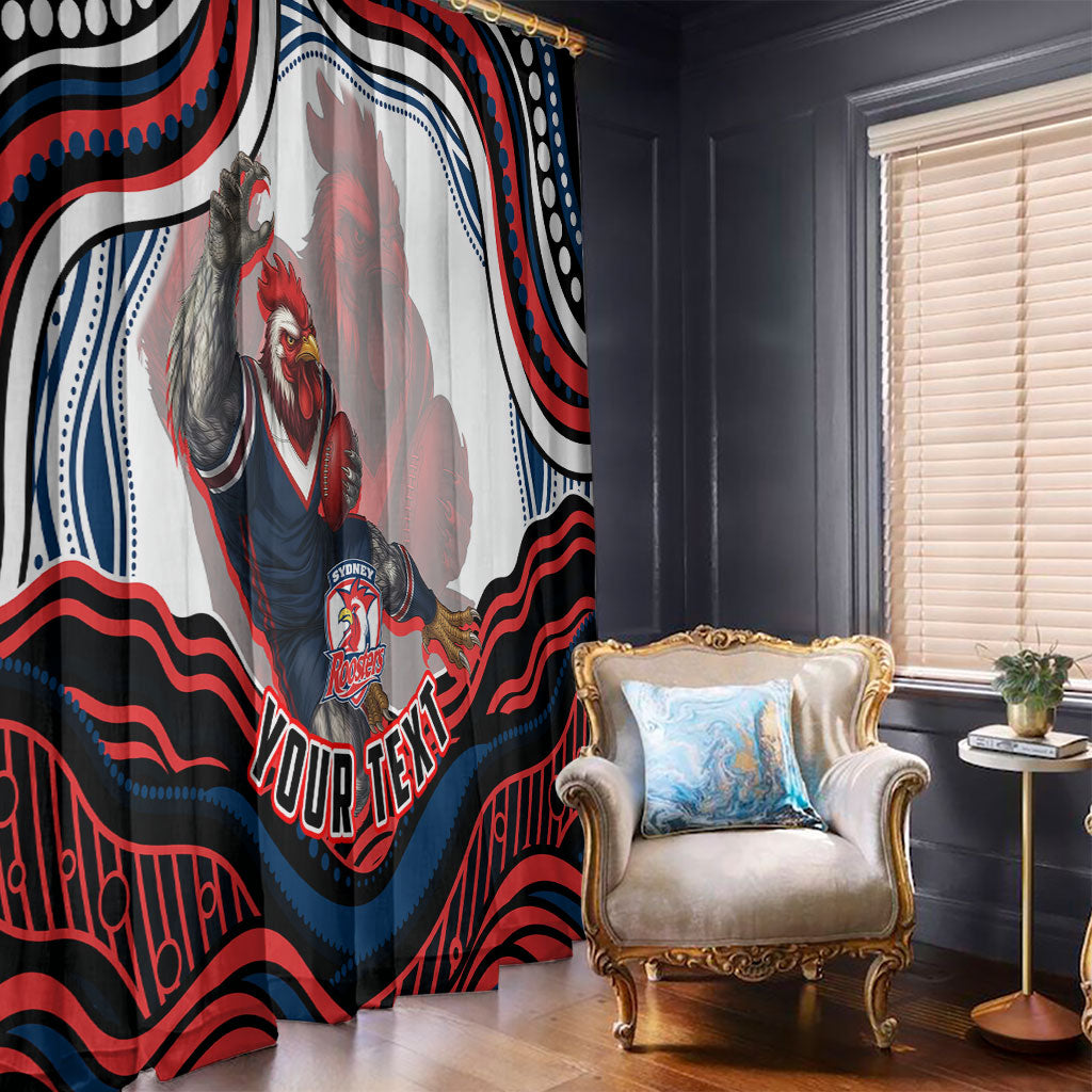 Personalized Sydney Roosters Window Curtain Aboriginal Dot Art - Dreamtime Rugby Mascot