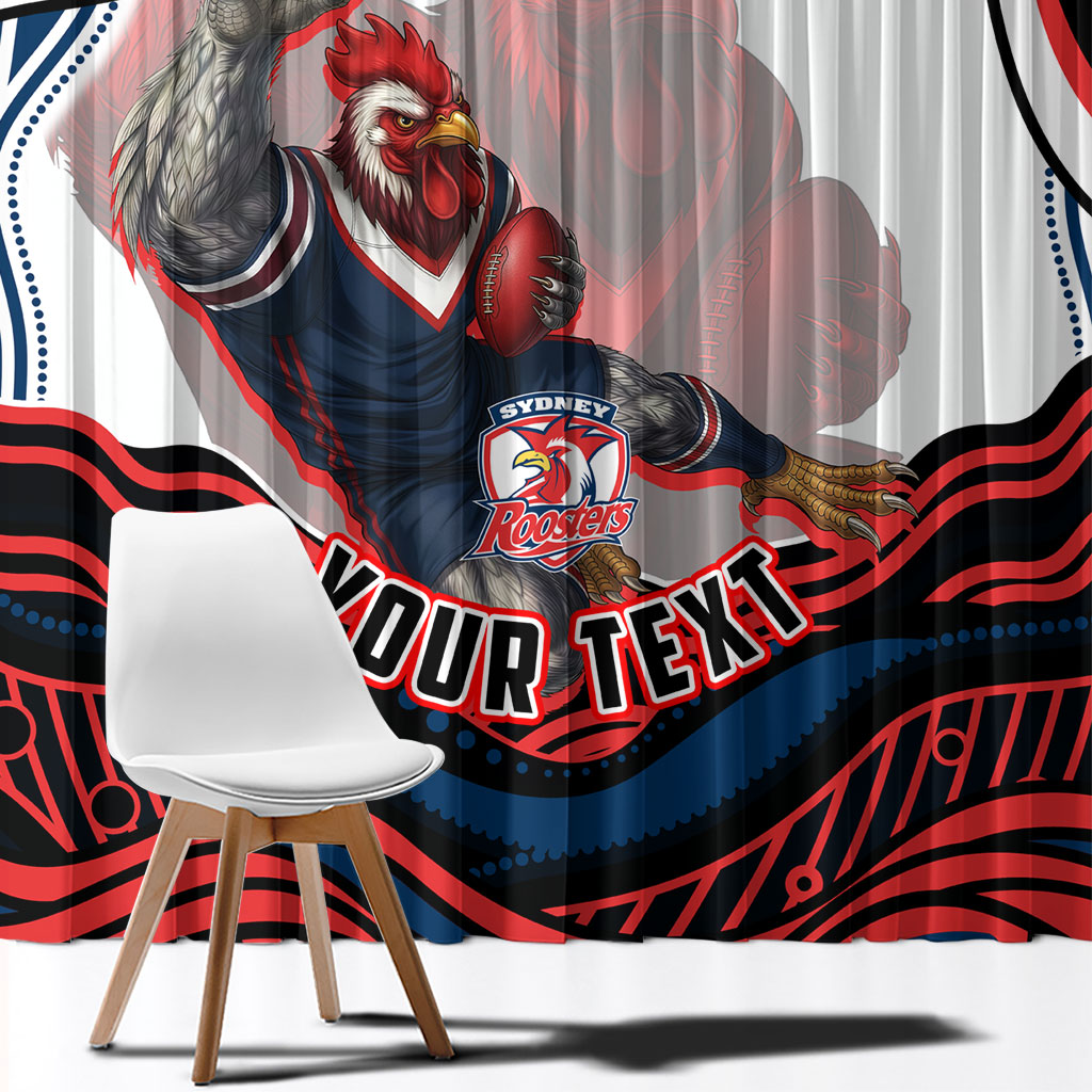 Personalized Sydney Roosters Window Curtain Aboriginal Dot Art - Dreamtime Rugby Mascot