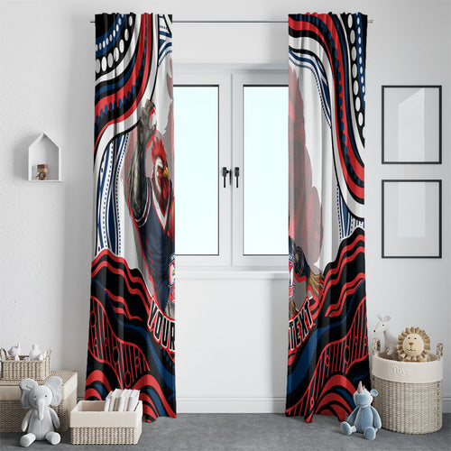 Personalized Sydney Roosters Window Curtain Aboriginal Dot Art - Dreamtime Rugby Mascot