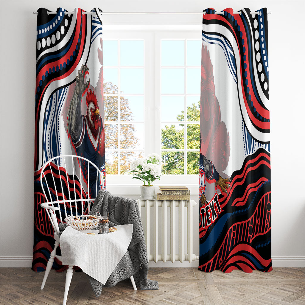Personalized Sydney Roosters Window Curtain Aboriginal Dot Art - Dreamtime Rugby Mascot