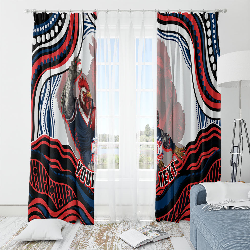 Personalized Sydney Roosters Window Curtain Aboriginal Dot Art - Dreamtime Rugby Mascot