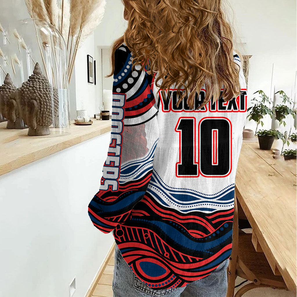 Personalized Sydney Roosters Women Casual Shirt Aboriginal Dot Art - Dreamtime Rugby Mascot