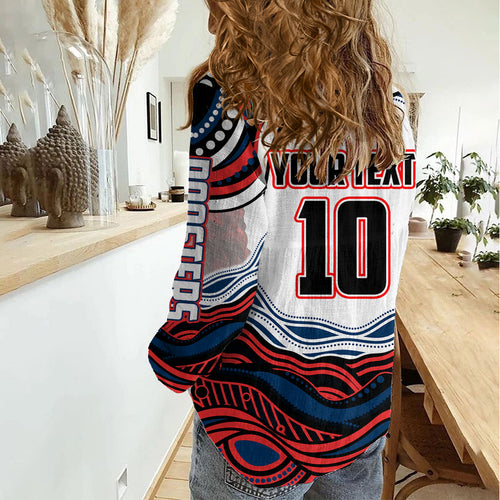Personalized Sydney Roosters Women Casual Shirt Aboriginal Dot Art - Dreamtime Rugby Mascot