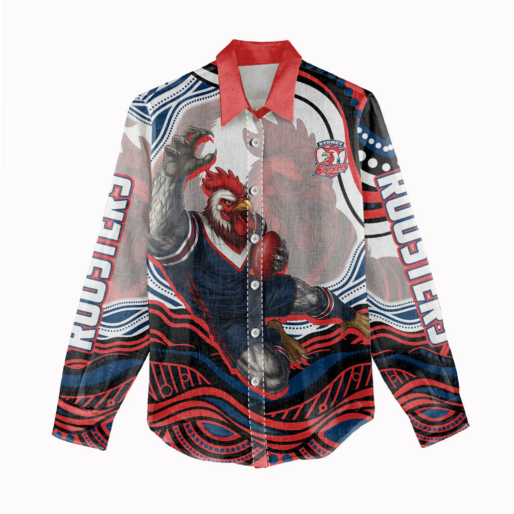 Personalized Sydney Roosters Women Casual Shirt Aboriginal Dot Art - Dreamtime Rugby Mascot
