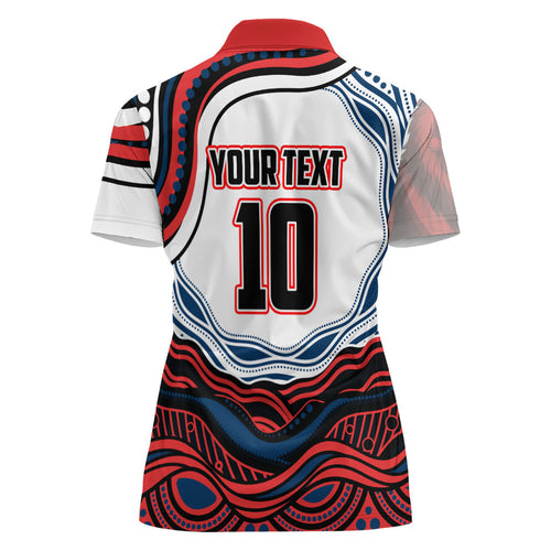 Personalized Sydney Roosters Women Polo Shirt Aboriginal Dot Art - Dreamtime Rugby Mascot