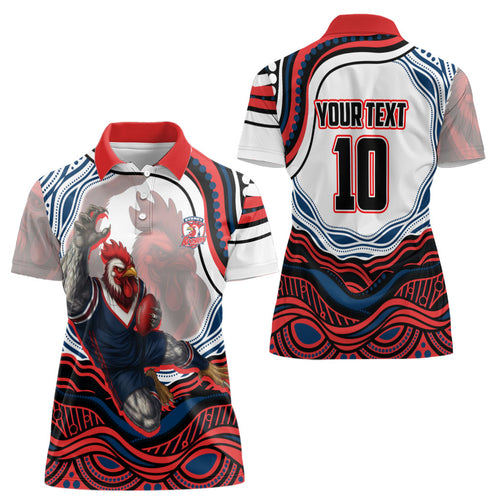 Personalized Sydney Roosters Women Polo Shirt Aboriginal Dot Art - Dreamtime Rugby Mascot