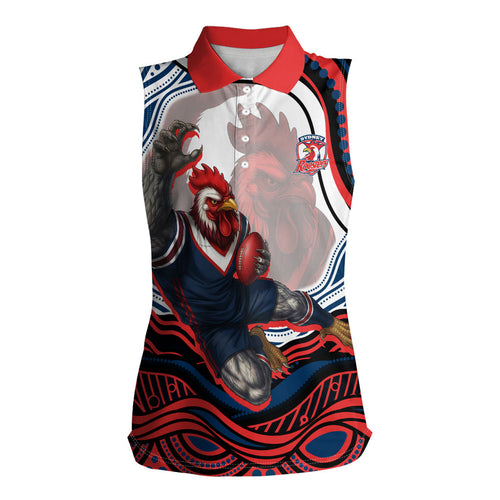 Personalized Sydney Roosters Women Sleeveless Polo Shirt Aboriginal Dot Art - Dreamtime Rugby Mascot
