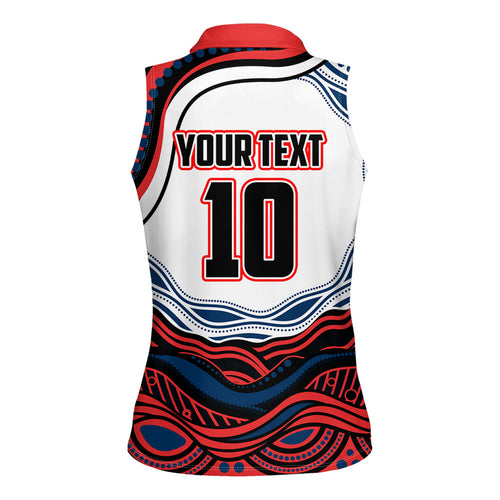 Personalized Sydney Roosters Women Sleeveless Polo Shirt Aboriginal Dot Art - Dreamtime Rugby Mascot