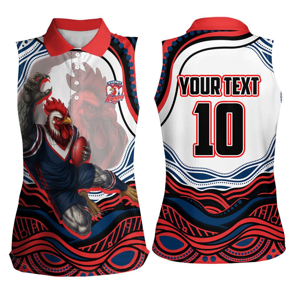 Personalized Sydney Roosters Women Sleeveless Polo Shirt Aboriginal Dot Art - Dreamtime Rugby Mascot