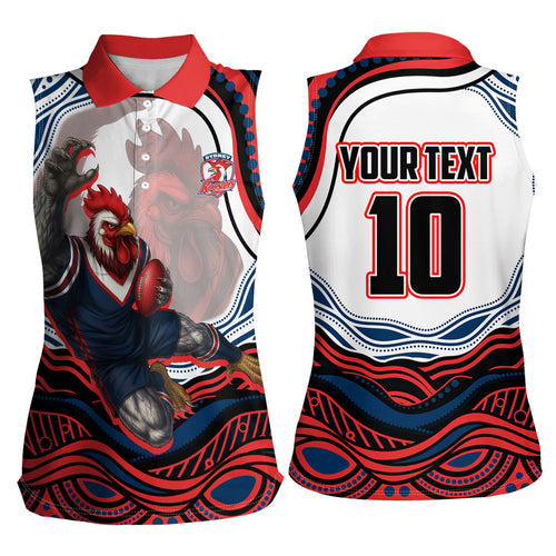 Personalized Sydney Roosters Women Sleeveless Polo Shirt Aboriginal Dot Art - Dreamtime Rugby Mascot