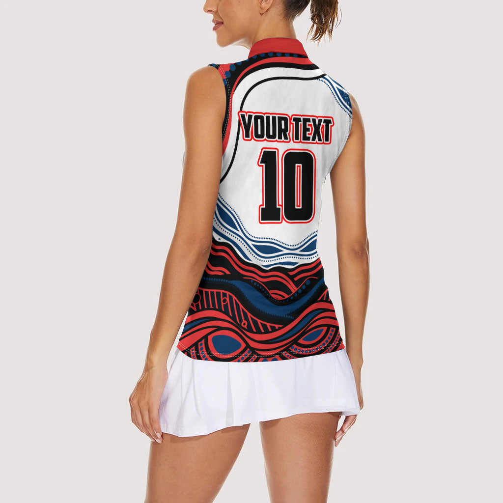 Personalized Sydney Roosters Women Sleeveless Polo Shirt Aboriginal Dot Art - Dreamtime Rugby Mascot
