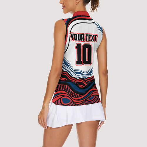 Personalized Sydney Roosters Women Sleeveless Polo Shirt Aboriginal Dot Art - Dreamtime Rugby Mascot