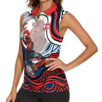 Personalized Sydney Roosters Women Sleeveless Polo Shirt Aboriginal Dot Art - Dreamtime Rugby Mascot