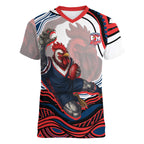 Personalized Sydney Roosters Women V-Neck T-Shirt Aboriginal Dot Art - Dreamtime Rugby Mascot
