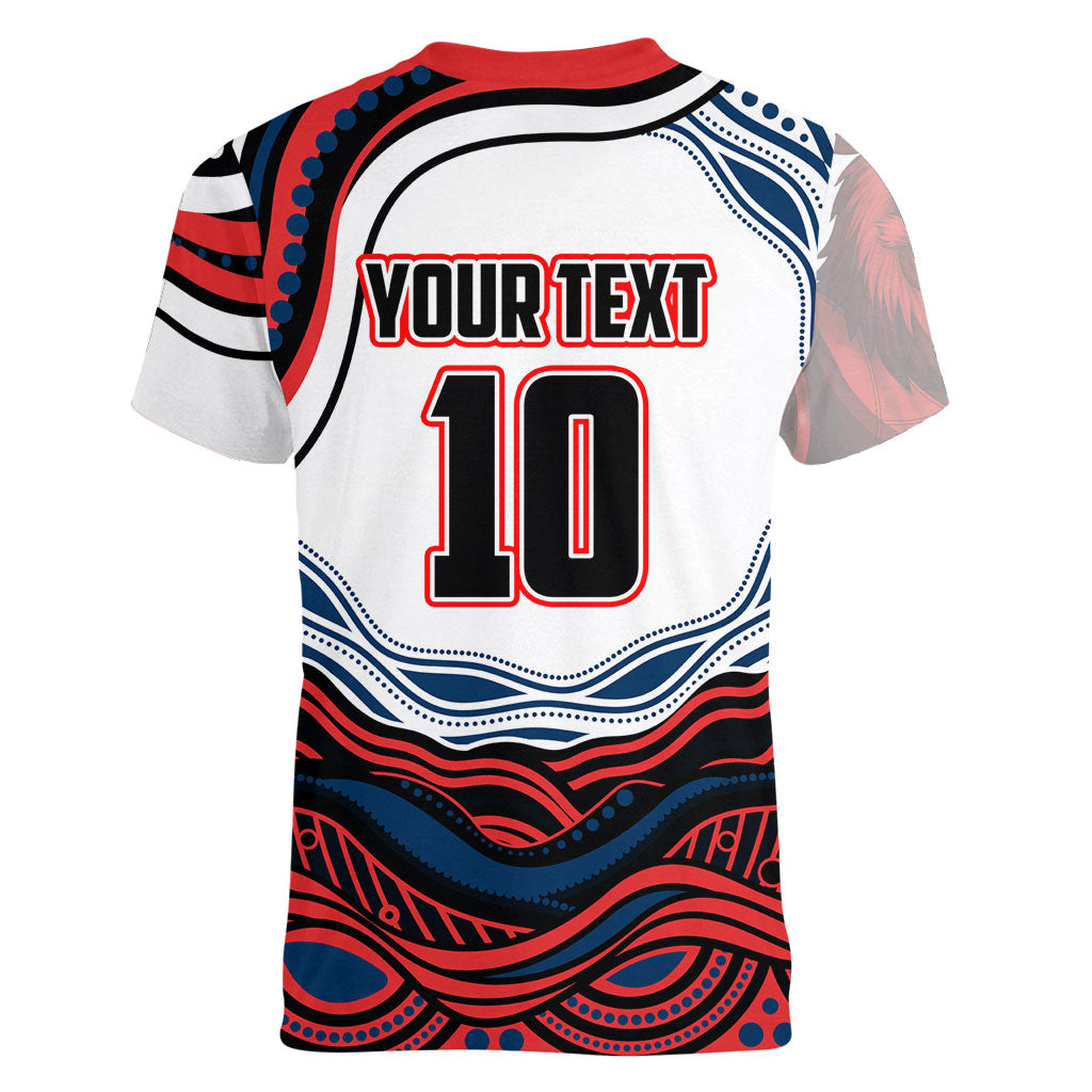 Personalized Sydney Roosters Women V-Neck T-Shirt Aboriginal Dot Art - Dreamtime Rugby Mascot