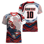 Personalized Sydney Roosters Women V-Neck T-Shirt Aboriginal Dot Art - Dreamtime Rugby Mascot