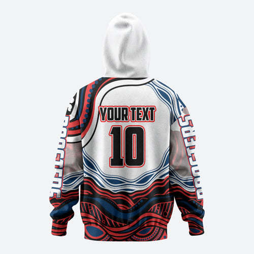 Personalized Sydney Roosters Zip Hoodie Aboriginal Dot Art - Dreamtime Rugby Mascot