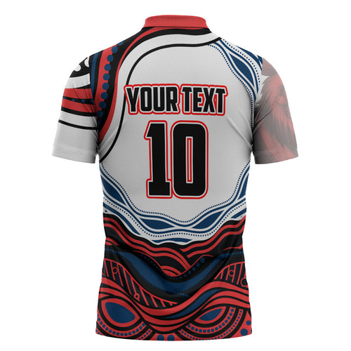 Personalized Sydney Roosters Zipper Polo Shirt Aboriginal Dot Art - Dreamtime Rugby Mascot