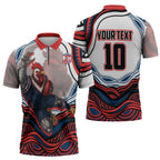 Personalized Sydney Roosters Zipper Polo Shirt Aboriginal Dot Art - Dreamtime Rugby Mascot