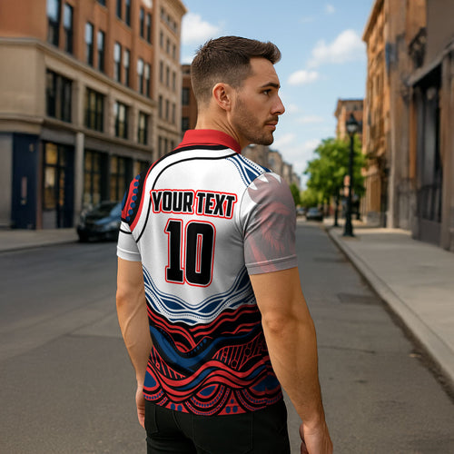 Personalized Sydney Roosters Zipper Polo Shirt Aboriginal Dot Art - Dreamtime Rugby Mascot