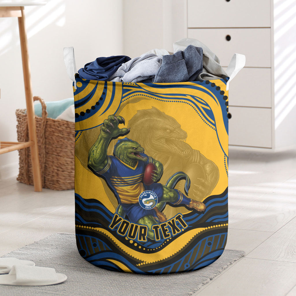 Personalized Parramatta Eels Laundry Basket Aboriginal Dot Art - Dreamtime Rugby Mascot