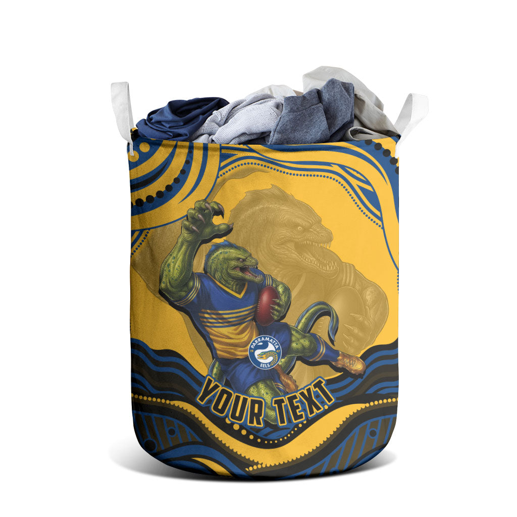 Personalized Parramatta Eels Laundry Basket Aboriginal Dot Art - Dreamtime Rugby Mascot