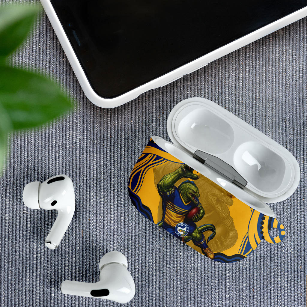 Personalized Parramatta Eels AirPods Case Aboriginal Dot Art - Dreamtime Rugby Mascot
