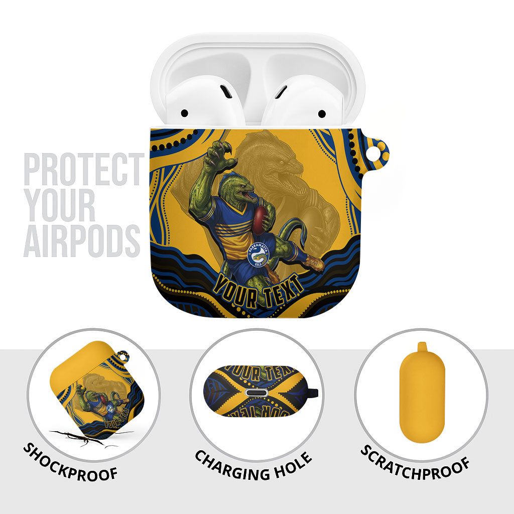 Personalized Parramatta Eels AirPods Case Aboriginal Dot Art - Dreamtime Rugby Mascot