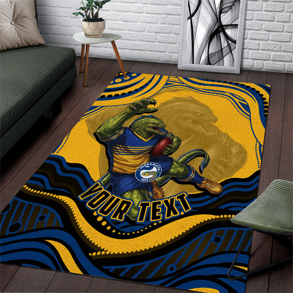 Personalized Parramatta Eels Area Rug Aboriginal Dot Art - Dreamtime Rugby Mascot