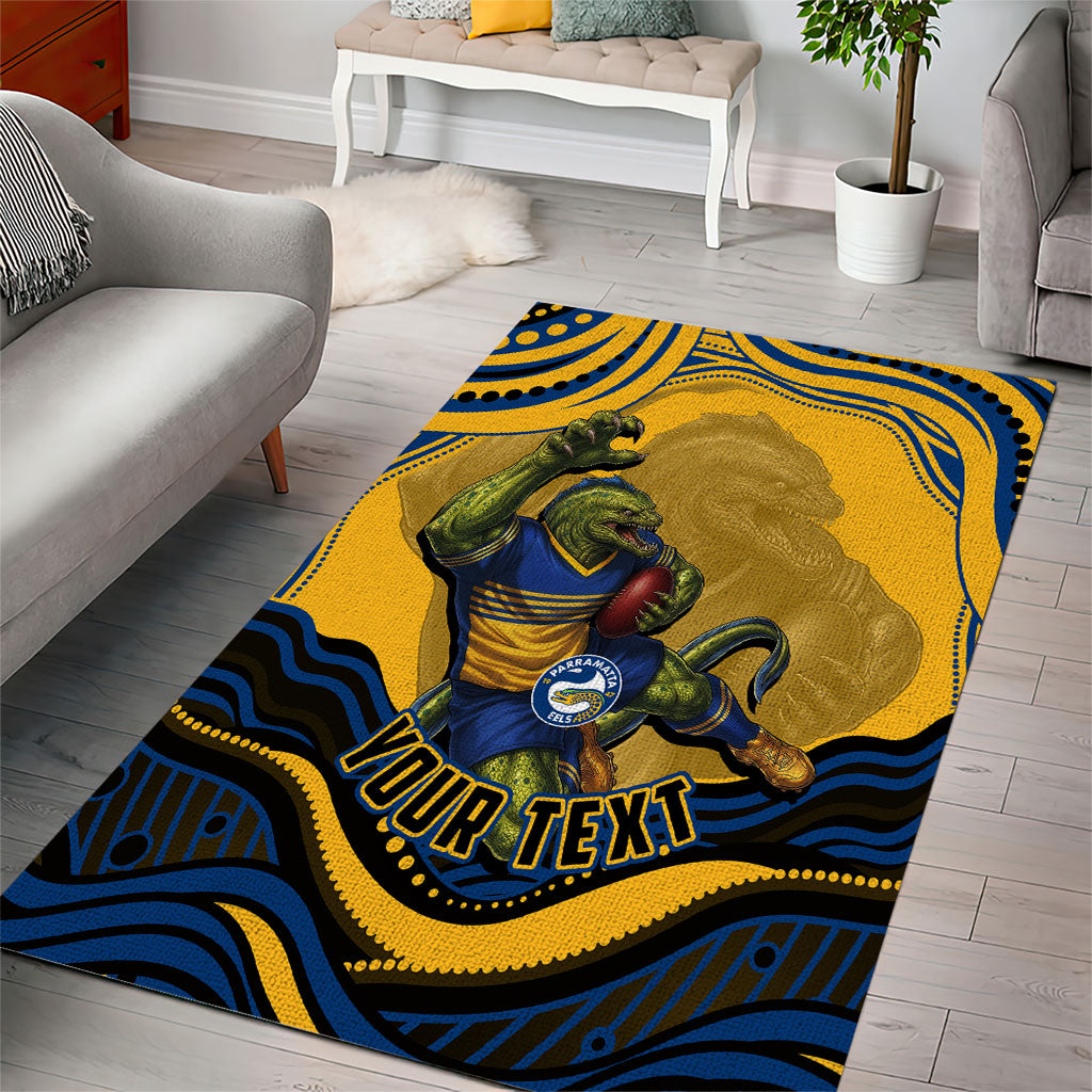 Personalized Parramatta Eels Area Rug Aboriginal Dot Art - Dreamtime Rugby Mascot