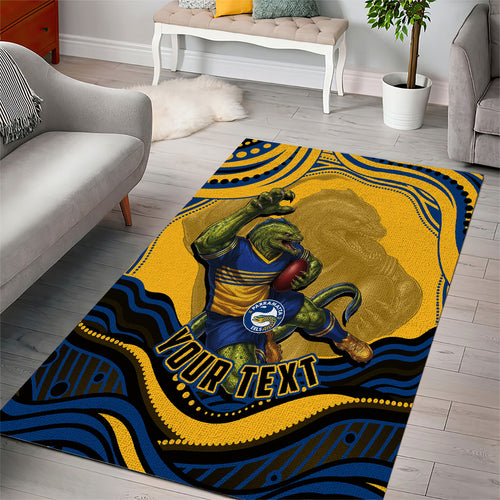Personalized Parramatta Eels Area Rug Aboriginal Dot Art - Dreamtime Rugby Mascot