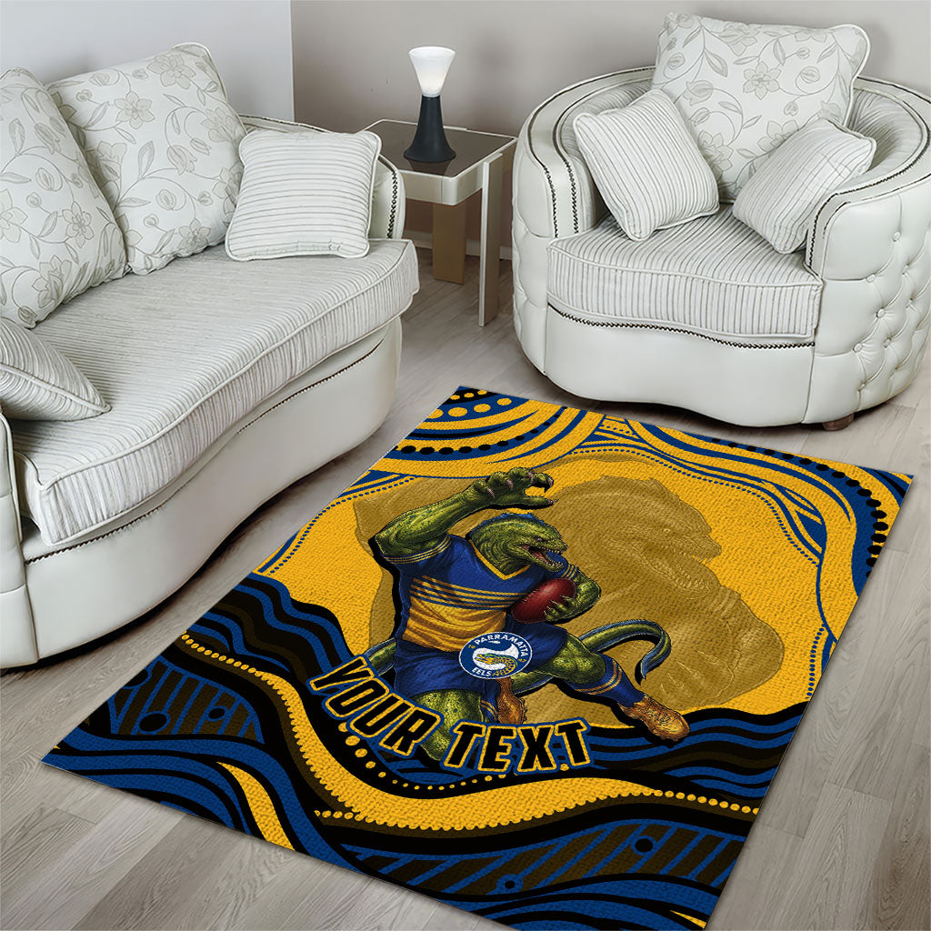 Personalized Parramatta Eels Area Rug Aboriginal Dot Art - Dreamtime Rugby Mascot