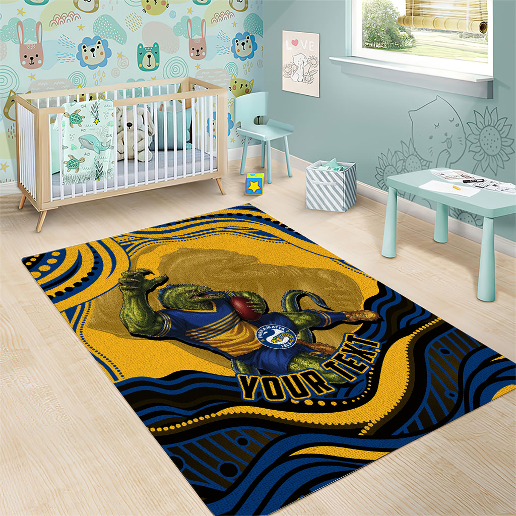 Personalized Parramatta Eels Area Rug Aboriginal Dot Art - Dreamtime Rugby Mascot
