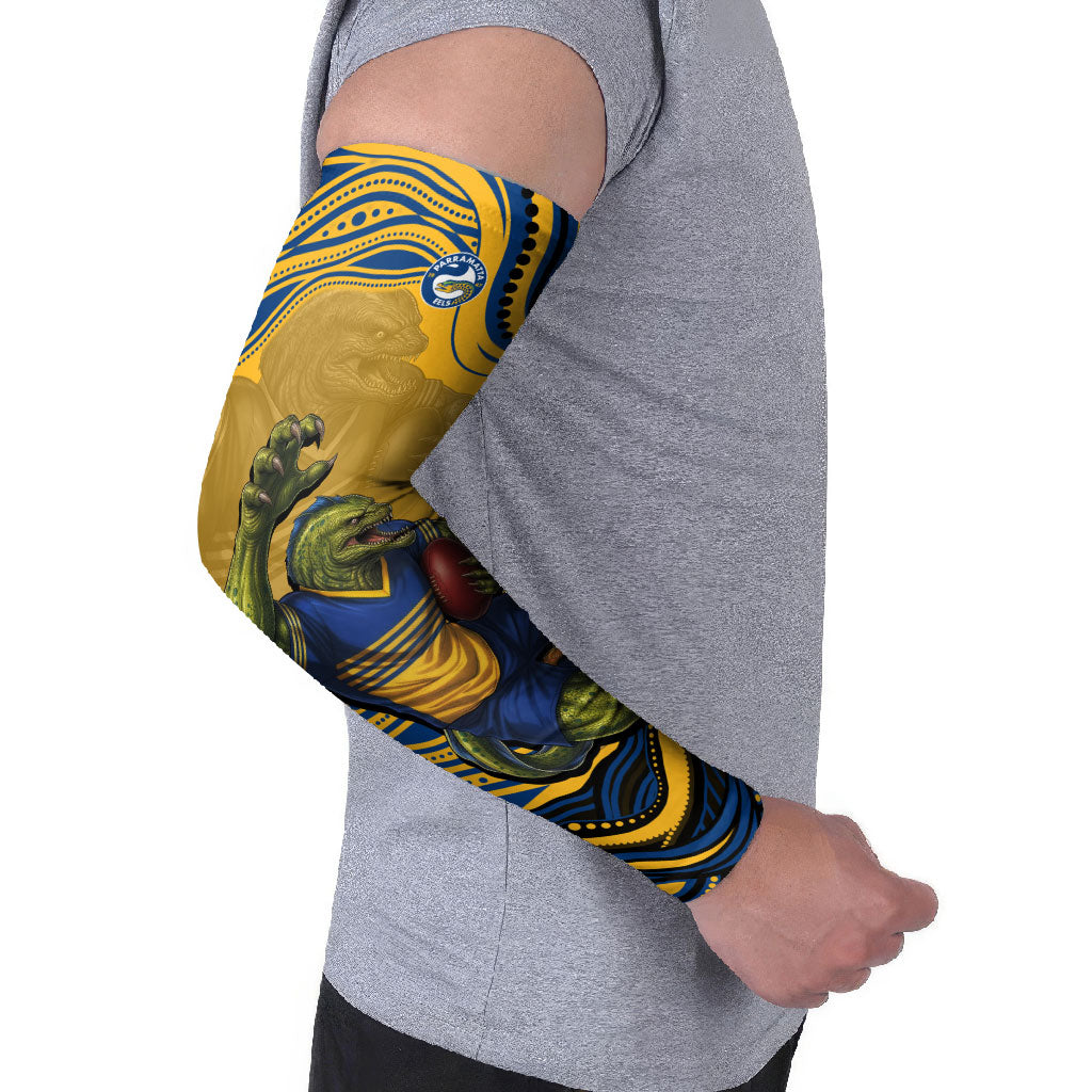 Personalized Parramatta Eels Arm Sleeves Aboriginal Dot Art - Dreamtime Rugby Mascot