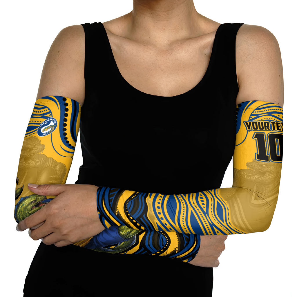 Personalized Parramatta Eels Arm Sleeves Aboriginal Dot Art - Dreamtime Rugby Mascot