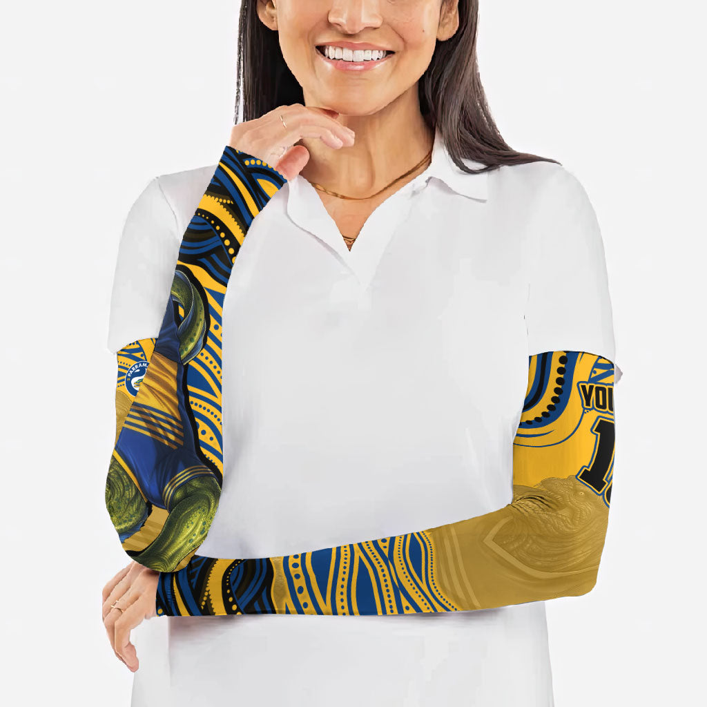 Personalized Parramatta Eels Arm Sleeves Aboriginal Dot Art - Dreamtime Rugby Mascot