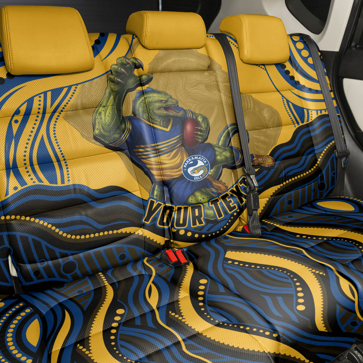 Personalized Parramatta Eels Back Car Seat Cover Aboriginal Dot Art - Dreamtime Rugby Mascot