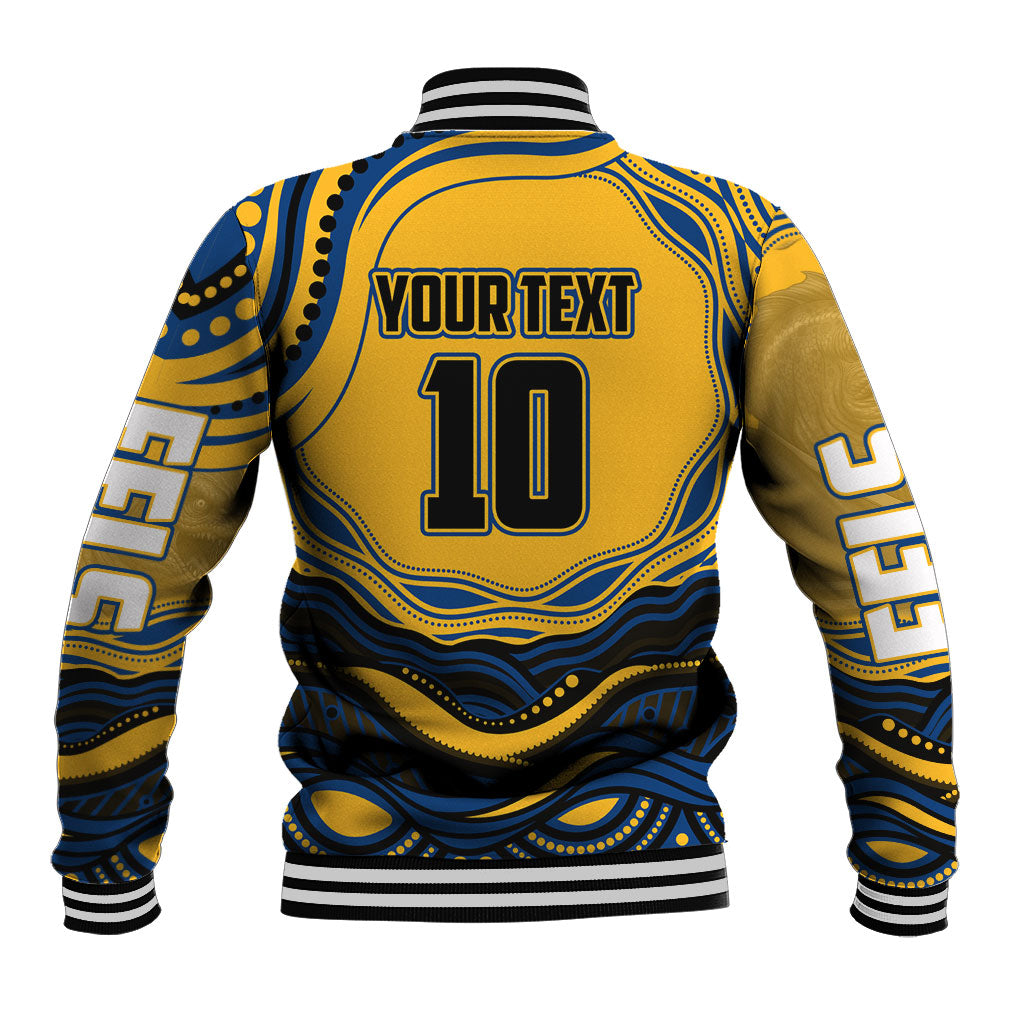 Personalized Parramatta Eels Baseball Jacket Aboriginal Dot Art - Dreamtime Rugby Mascot