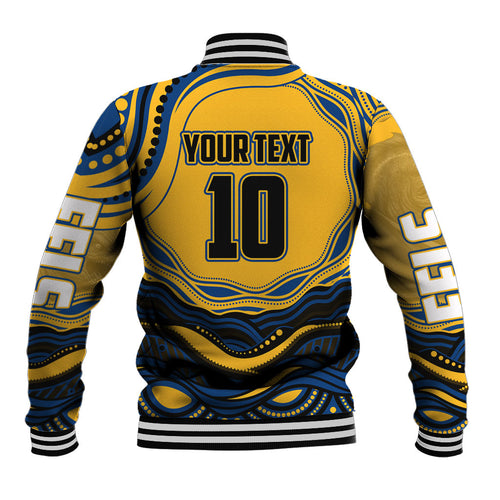 Personalized Parramatta Eels Baseball Jacket Aboriginal Dot Art - Dreamtime Rugby Mascot