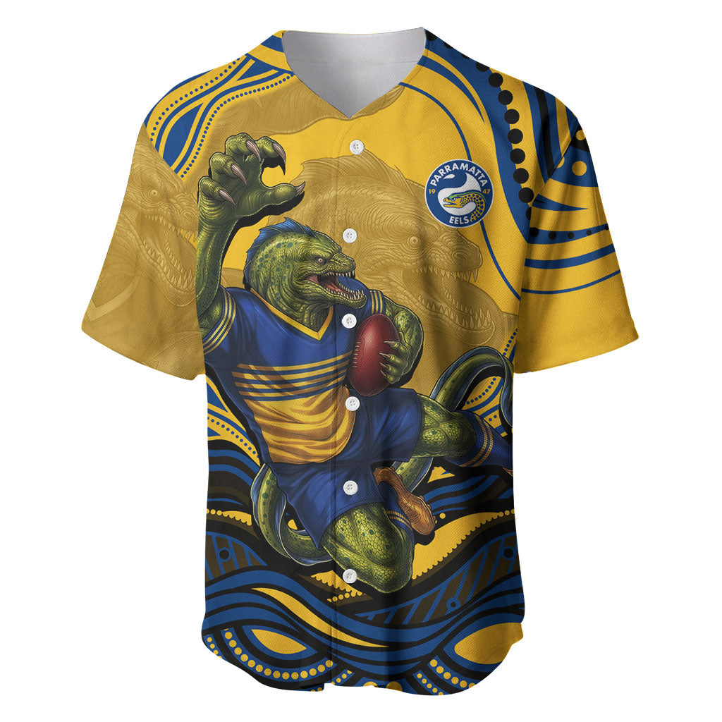 Personalized Parramatta Eels Baseball Jersey Aboriginal Dot Art - Dreamtime Rugby Mascot
