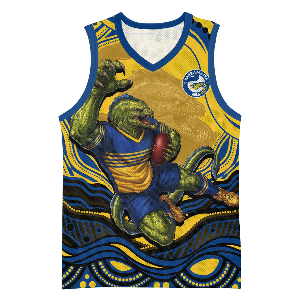 Personalized Parramatta Eels Basketball Jersey Aboriginal Dot Art - Dreamtime Rugby Mascot
